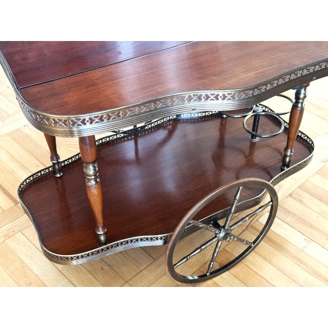 Mid-Century Bar Cart with Folding Leaves and Brass Gallery, 1960s For Sale - Image 11 of 18