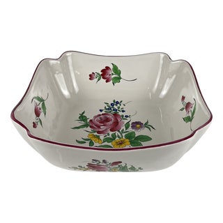 Square Salad Bowl Réverbère Model with Pink Pattern by Kg Lunéville, 1980s For Sale