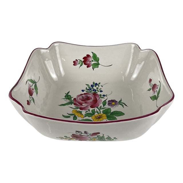 Square Salad Bowl Réverbère Model with Pink Pattern by Kg Lunéville, 1980s For Sale