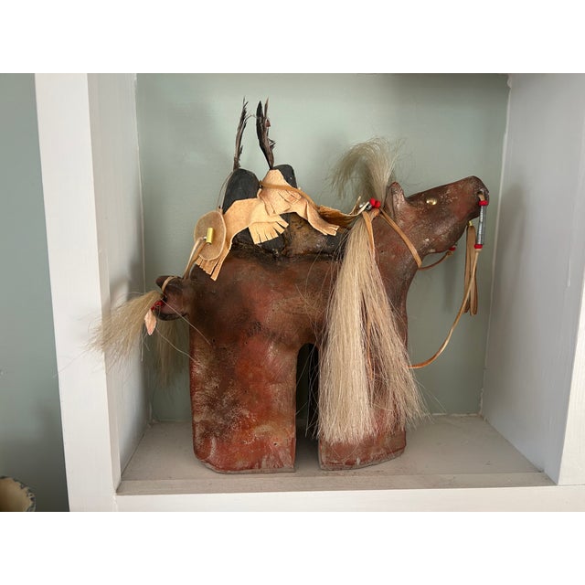 Rustic 1990s Signed Farrell Cockrum Native American Horse Sculpture | Blackfeet Mixed Media Clay Artwork For Sale - Image 3 of 16