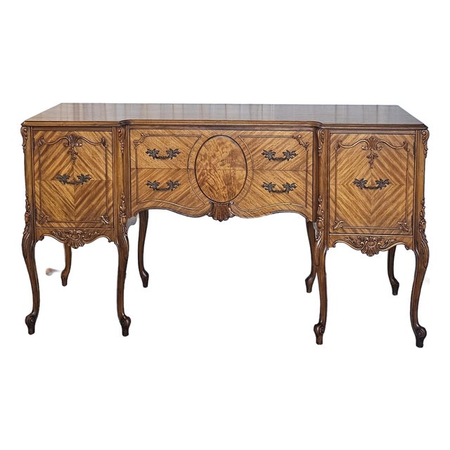 Burl Wood / Veneer Sideboard Buffet, Louis XV Style, 1930's Sideboard Cabinet For Sale