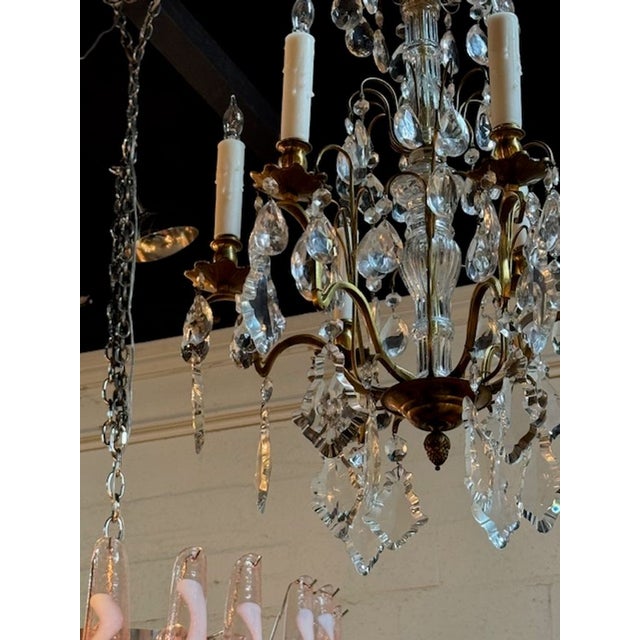 Early 20th Century Antique Petite Bronze and Crystal Chandelier For Sale - Image 5 of 6