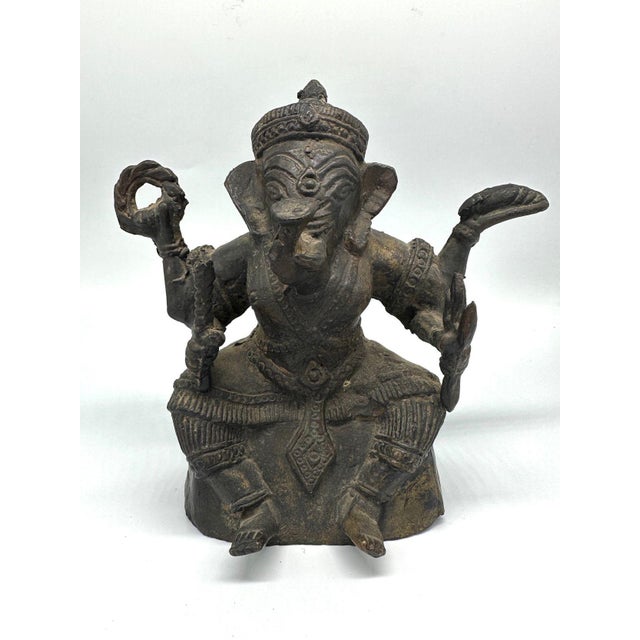 Antique Bronze Ganesha Seated Meditation Four Hands Hindu Ganapati Sculpture For Sale - Image 10 of 10