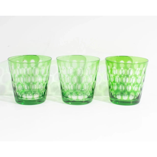 Contemporary Green Cut to Clear Tumblers and Glasses For Sale - Image 3 of 8