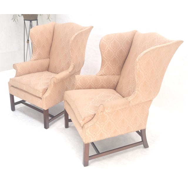 Pair of Kittinger Style Tall Wingback Chairs Mint Frames as is Upholstery For Sale - Image 10 of 15
