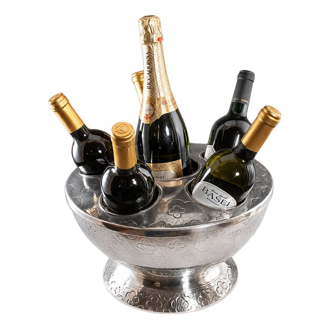 Italian Pewter Wine Cooler for 6 Bottles For Sale