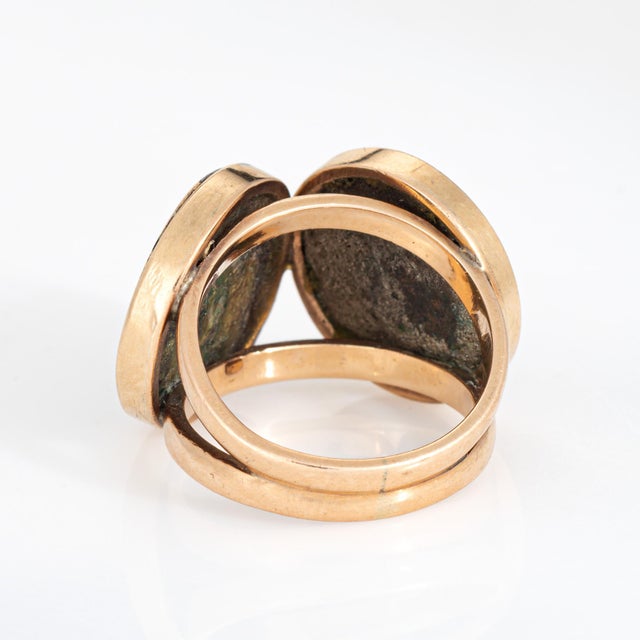 1970s C1970 Vintage Double Ancient Coin Ring 14k Yellow Gold Sz 5.5 Fine Jewelry For Sale - Image 5 of 6