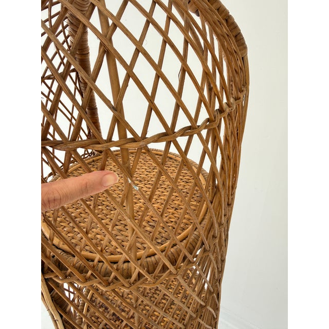 Brown Vintage Boho Wicker Four-Tier Estagere Cylindrical Shelving Unit, 1970s For Sale - Image 8 of 13