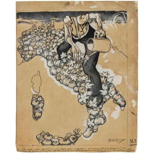 Italy is a modern artwork realized by Gabriele Galantara (1865-1937) in 1908. Watercolor, tempera, ink and pencil on...