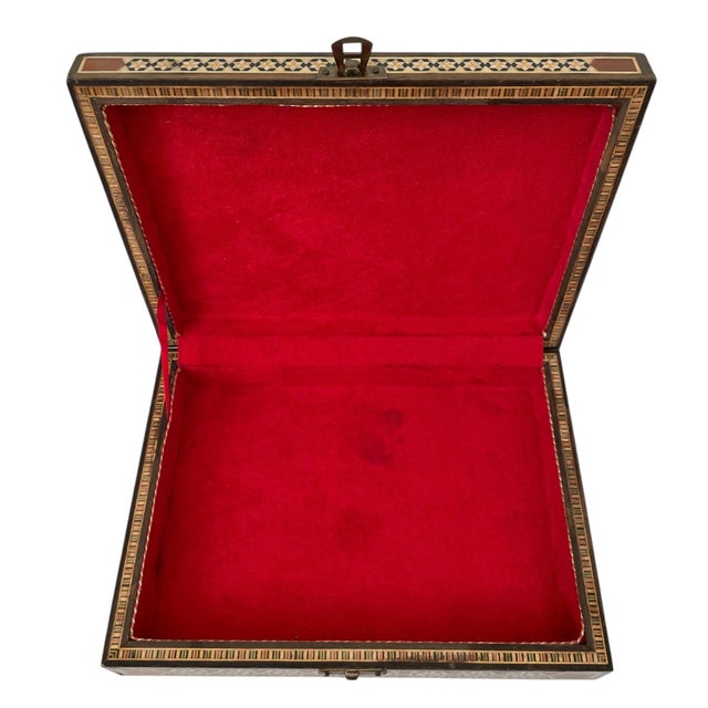 Egyptian Mosaic Inlaid Mother of Pearl Wooden Quran Box Velvet Lining 9.75x7.25” For Sale - Image 9 of 9