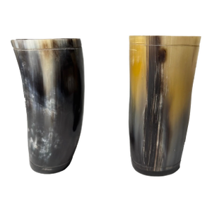 Vintage Rustic European Horn Vases, a Pair