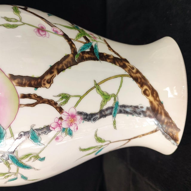 Chinese Ceramic Vase,Yongzheng Marked Famille Rose Porcelain Vase Hand Painted Eight Peaches Pattern For Sale - Image 9 of 11