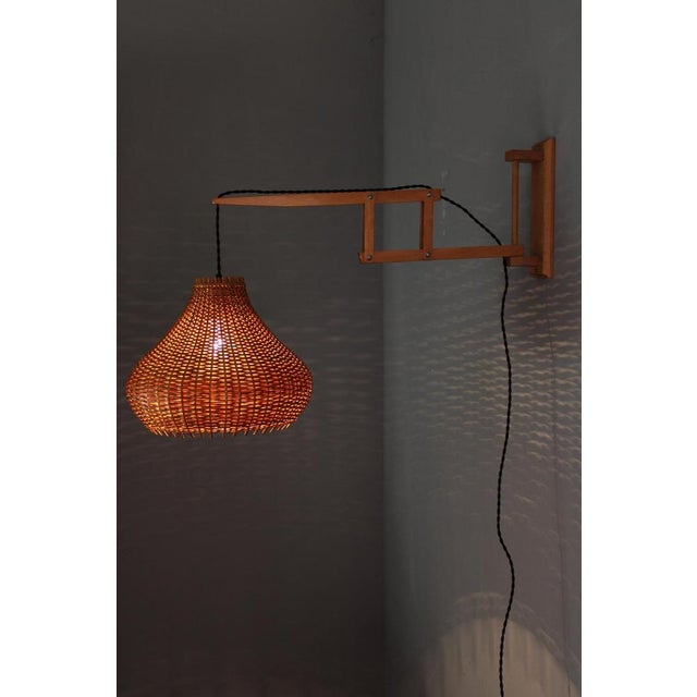 Mid-Century Adjustable Wooden Wall Lamp with Rattan Shade from Lipta, 1970s For Sale - Image 13 of 15