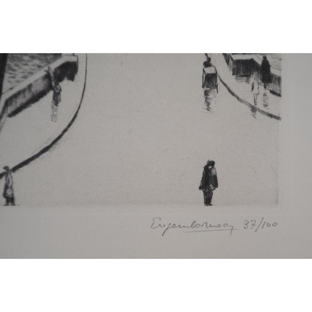 Eugène Corneau, Paris, The Little Bridge, Original Signed Etching, 1946 For Sale - Image 5 of 6