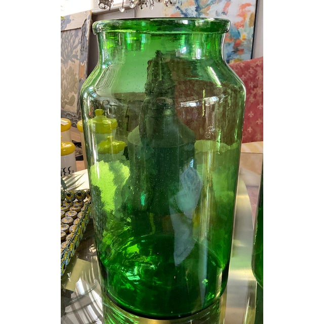 Glass Large Vintage Green Glass Pickle Jar – 15" Hand-Blown Style Vessel For Sale - Image 7 of 12