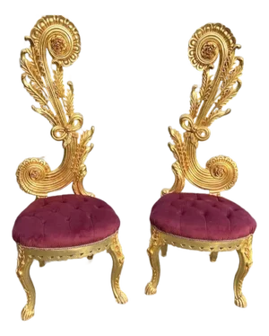 1980s Italian Rococo Gold Beech Velvet Side Chairs 2pc- Pair