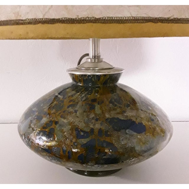 Art Deco Table Lamp with Internally Illuminated Colored Glass Base, Silver Plated Brass Mount & Beige Parchment Shade, 1930s For Sale - Image 6 of 15