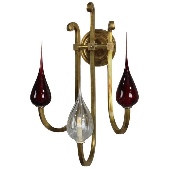 Art Deco Gilded Brass Sconce with Contemporary Glass Globes, 20th Century For Sale - Image 10 of 10