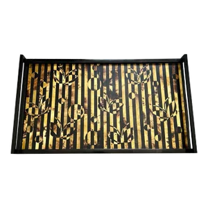 Vintage Tiger Pen Shell Serving Tray With Mosaic Stripes & Butterflies, C. 2000