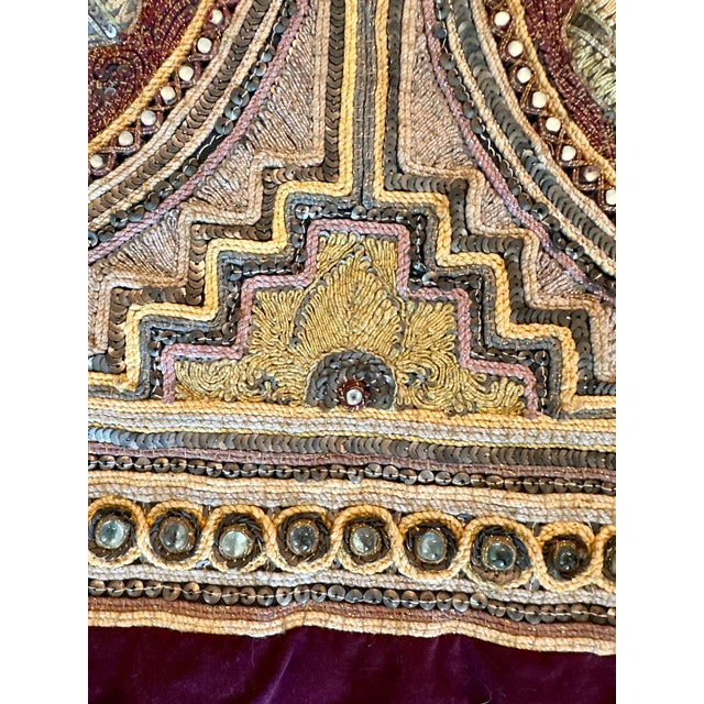 Vintage Burmese Kalaga Embroidered Tapestry With Five Figural Medallions, 40" X 37" For Sale - Image 16 of 18