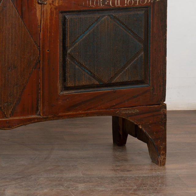 Original Red Painted Swedish Pine Sideboard Cabinet Console Dated 1843 For Sale - Image 13 of 14