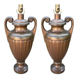 1930s Pair of French Neoclassical Style Bronze Lamps For Sale
