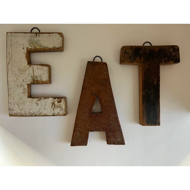 White Vintage Wood Letters Sign "Eat" - 3 Pieces For Sale - Image 8 of 8