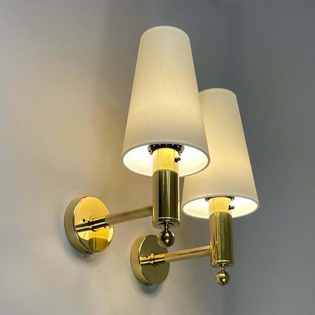 Bergboms Mid-Century Brass V18 Wall Lights attributed to Eje Ahlgren for Bergboms, Sweden, 1960s, Set of 2 For Sale - Image 4 of 18