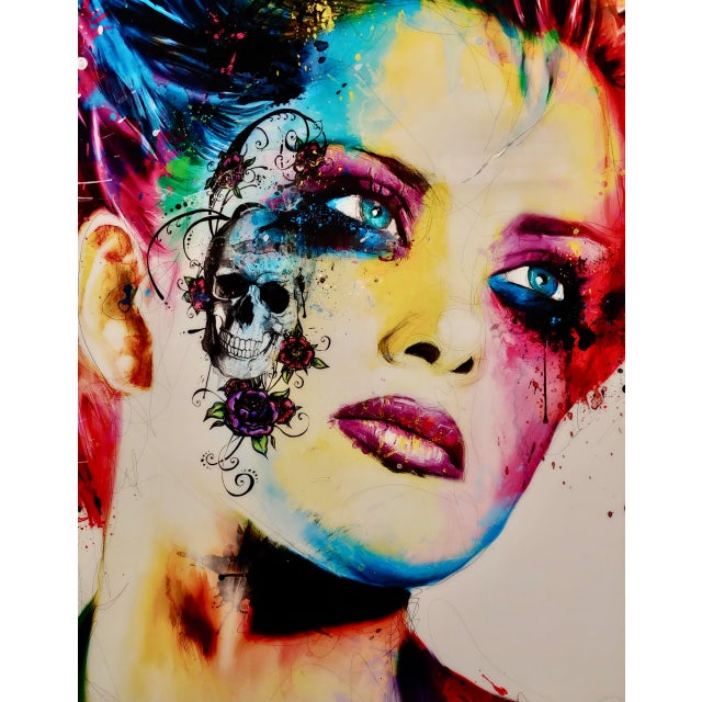 Patrick Murciano- Pop Art Model With Skull Tattoo-Lacquered Painting on Panel For Sale In Los Angeles - Image 6 of 10