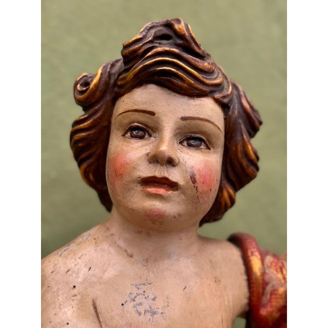 Baroque Angels in Polychrome Wood, Set of 2 For Sale - Image 9 of 12