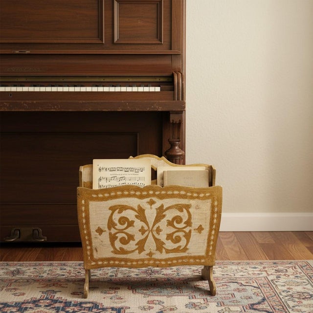 Vintage Italian Florentine Gilt Wood Magazine Rack-Gold-Hollywood Regency-Holder For Sale - Image 6 of 11