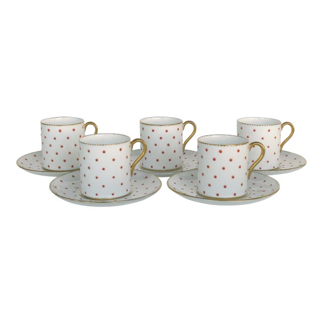 Shelley England Fine Bone China Enameled & Gilt Demitasse Cups & Saucers-Set of 5 For Sale