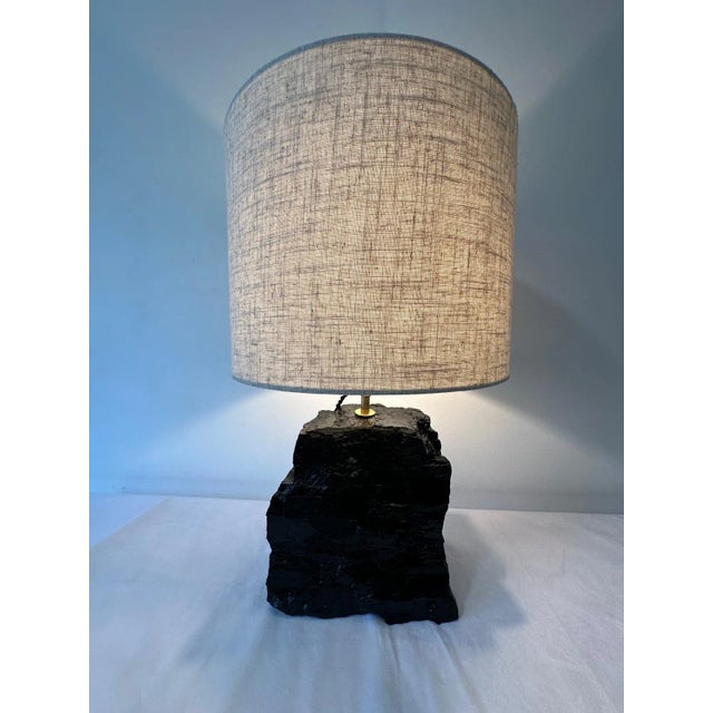 Coal Stone Lamp A beautiful Black Coal Stone Lamp, with brass hardware socket, and silk black cable. Lamps were...