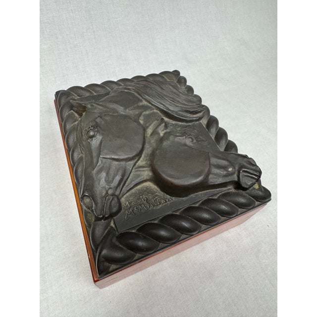 Vintage Equestrian Low Relief Lidded Wooden Decorative Organization Accessory Box, Black & Charcoal Gray For Sale - Image 4 of 12