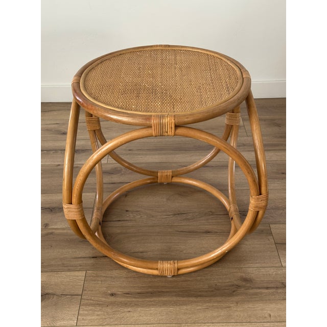 Serena & Lily Pair of Vintage Thonet-Style Bentwood Rattan Rounded Side Tables For Sale - Image 4 of 7