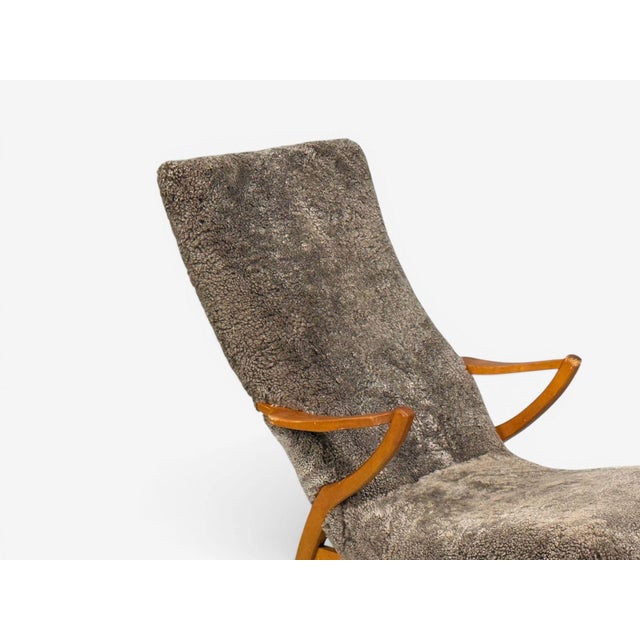 Jio Möbler, Chaise Lounge, Gray Shearling, Elm, Sweden, 1960s For Sale - Image 9 of 13