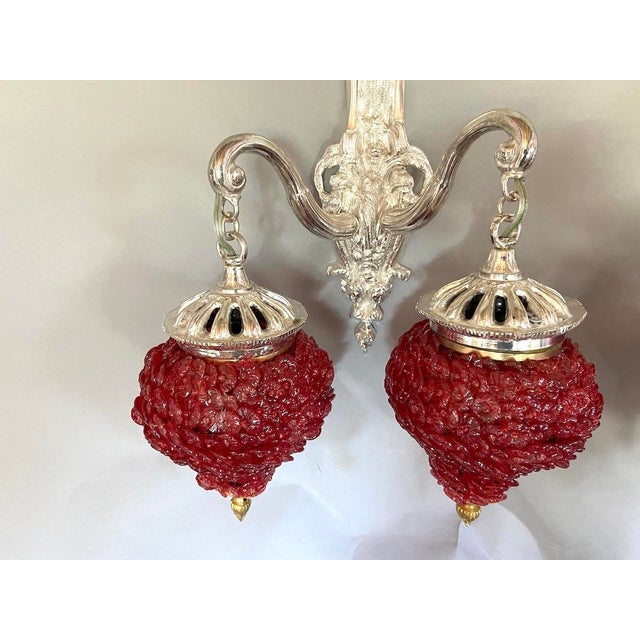 French 1980 French Louis XVI Silver Bronze Wall Lamps/ Sconces - Pair 2 PCS For Sale - Image 3 of 12