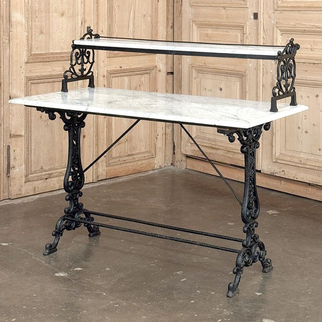 19th Century French Cast Iron Patisserie Display Table With Carrara Marble Tops For Sale - Image 4 of 18
