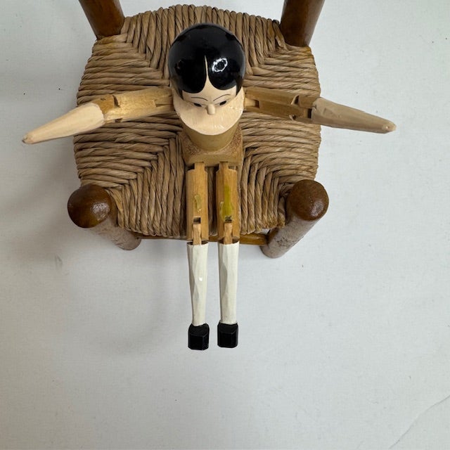 Brown Vintage Eric Horne Co. Wooden Peg Doll in a Rush-Seat Chair, Made in Usa For Sale - Image 8 of 15