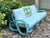 Mid 20th Century Mid-Century Bamboo Pretzel Sofa in Robin Egg Blue With New Restoration Hardware Outdoor Cushions for a Modern Appeal and Comfort. 3 Sections For Sale - Image 5 of 10