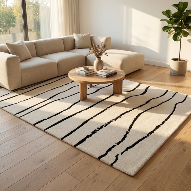 Hand-Tufted Wool Rug 7x9 - One-of-a-Kind Modern Art Carpet For Sale - Image 6 of 11