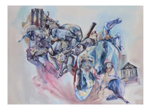 Abstract Oil on Canvas Large Painting Titled "Three Cities"