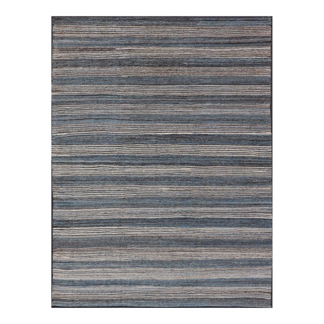 Modern Afghan Kilim Rug by Keivan Woven Arts, Handwoven Wool, Blue 9'0 X 12'2 For Sale