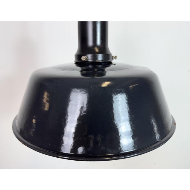 1950s Industrial Black Enamel Factory Lamp with Porcelain Top, 1950s For Sale - Image 5 of 18
