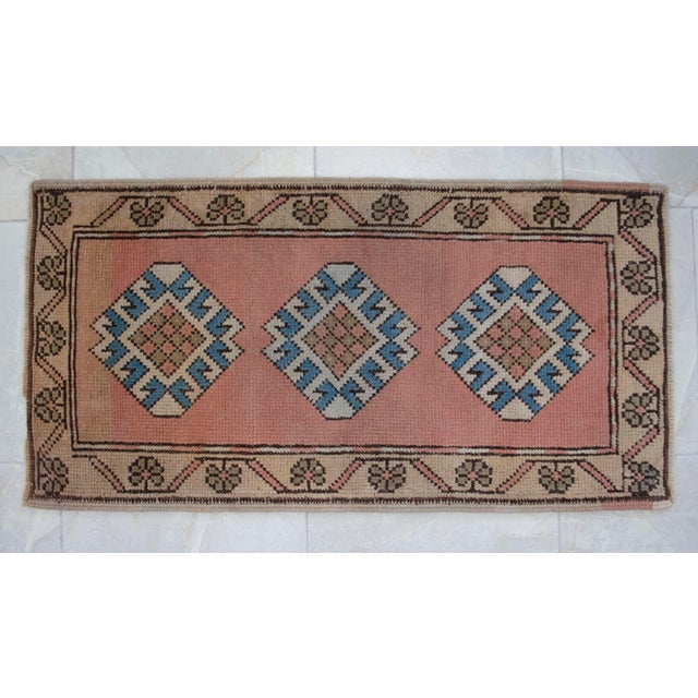 Salmon Hand Knotted Turkish Rug Low Pile Muted Small Rug Entry Decor Kitchen Mat - 1'9" X 3'4" For Sale - Image 8 of 11