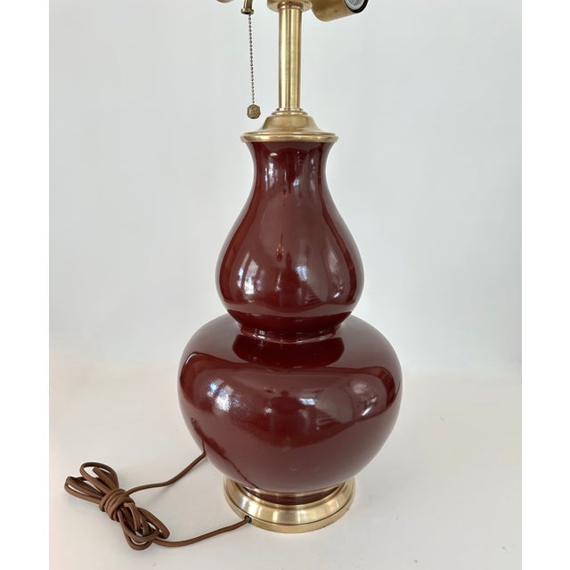 Single Ralph Lauren Extra Large Oxblood Red Ceramic Lamp With Brass Fittings. For Sale - Image 10 of 17