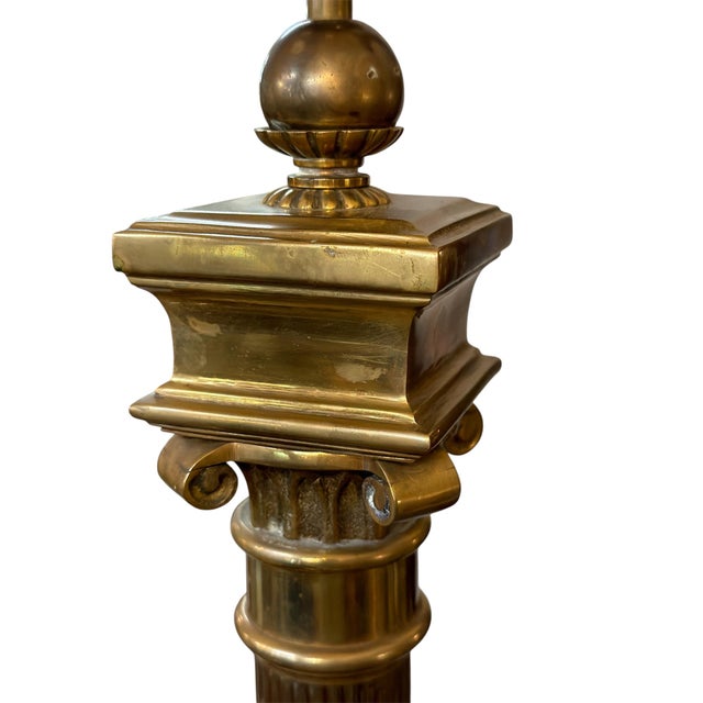 Vintage Chapman Lamps, Heavy Brass Columns and Heavy Marble Bases. New Wire and Socket - Pair For Sale - Image 10 of 10