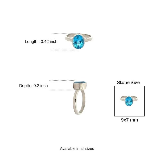 9x7 Mm Oval Cut Blue Topaz Silver Solitaire Ring by Carat&her - Size 8 For Sale - Image 9 of 12
