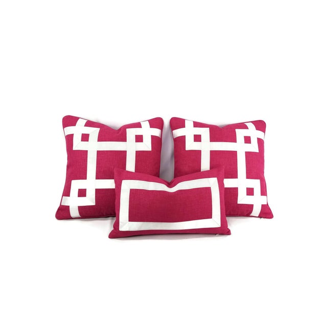 Contemporary Dark Pink Basket Woven White Ribbon Embellished Pillow Cover For Sale - Image 3 of 6
