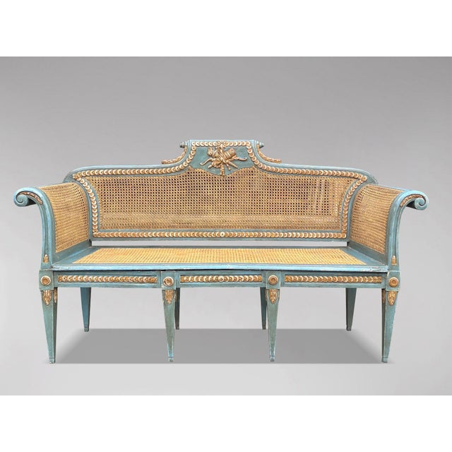 Louis XVI Painted Caned Bergère Sofa, 1880s For Sale - Image 14 of 14